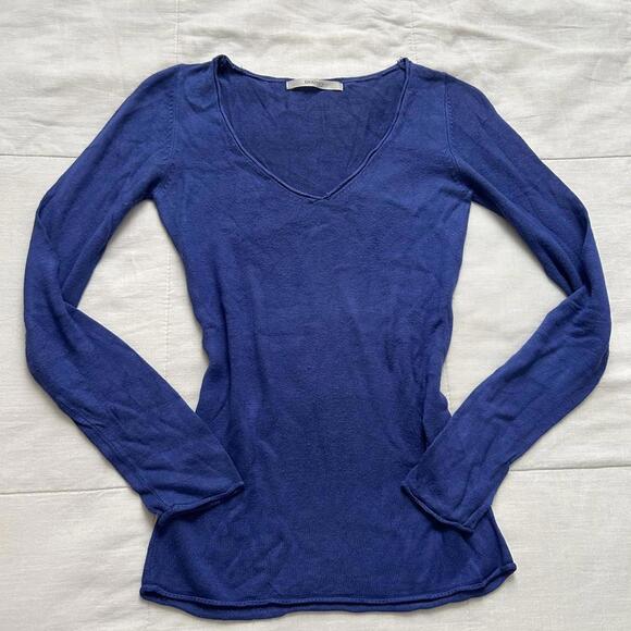 MOUSSY Blue long sleeve knit top with v neck size 1 - Picture 1 of 8